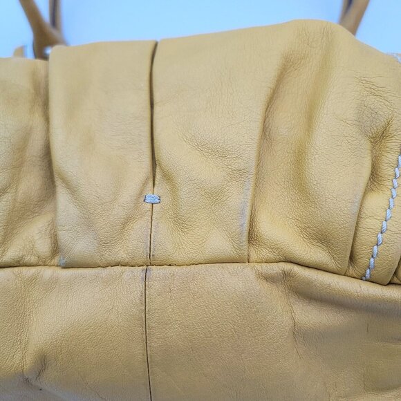 Tignanello Yellow Leather Shoulder Purse Double Handles Middle Divider Multi Zip - Picture 8 of 10
